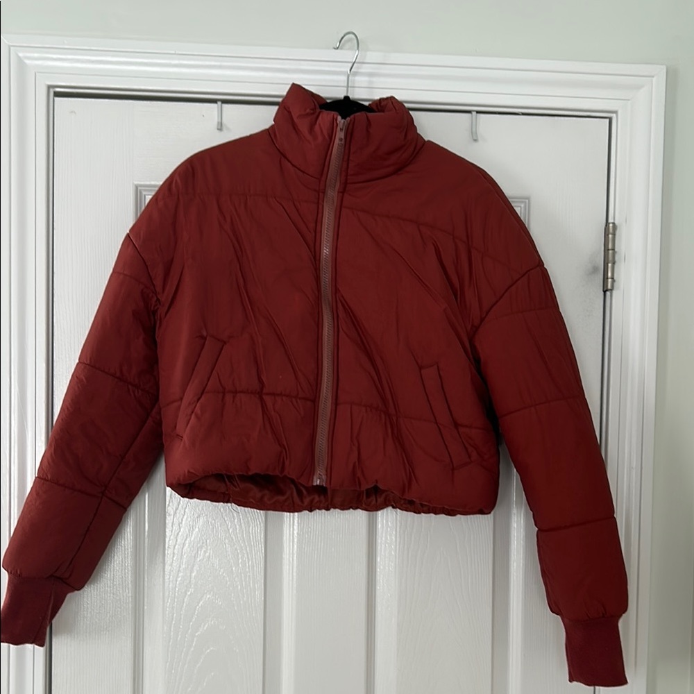 Women's Cropped Red Puffer Jacket